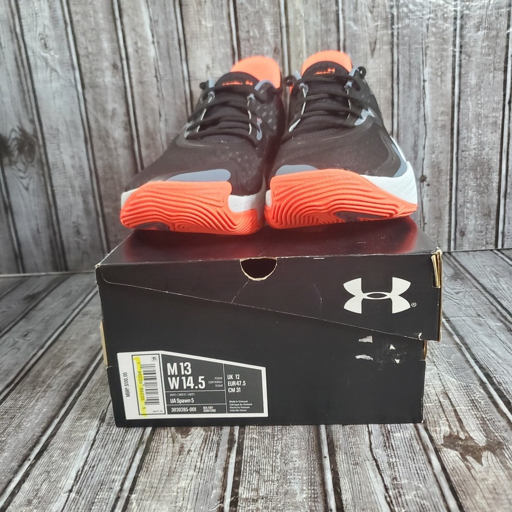 Under Armour Unisex UA Spawn 5 Orange Gray Basketball Shoes Mens 13 Women's 14.5